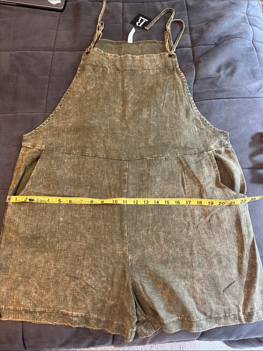 Zenana Outfitters Olive Green Linen-Look Shortalls Romper - Picture 5 of 5